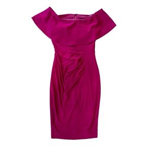 Xscape Pink Waterfall Off The Shoulder Formal Dress
